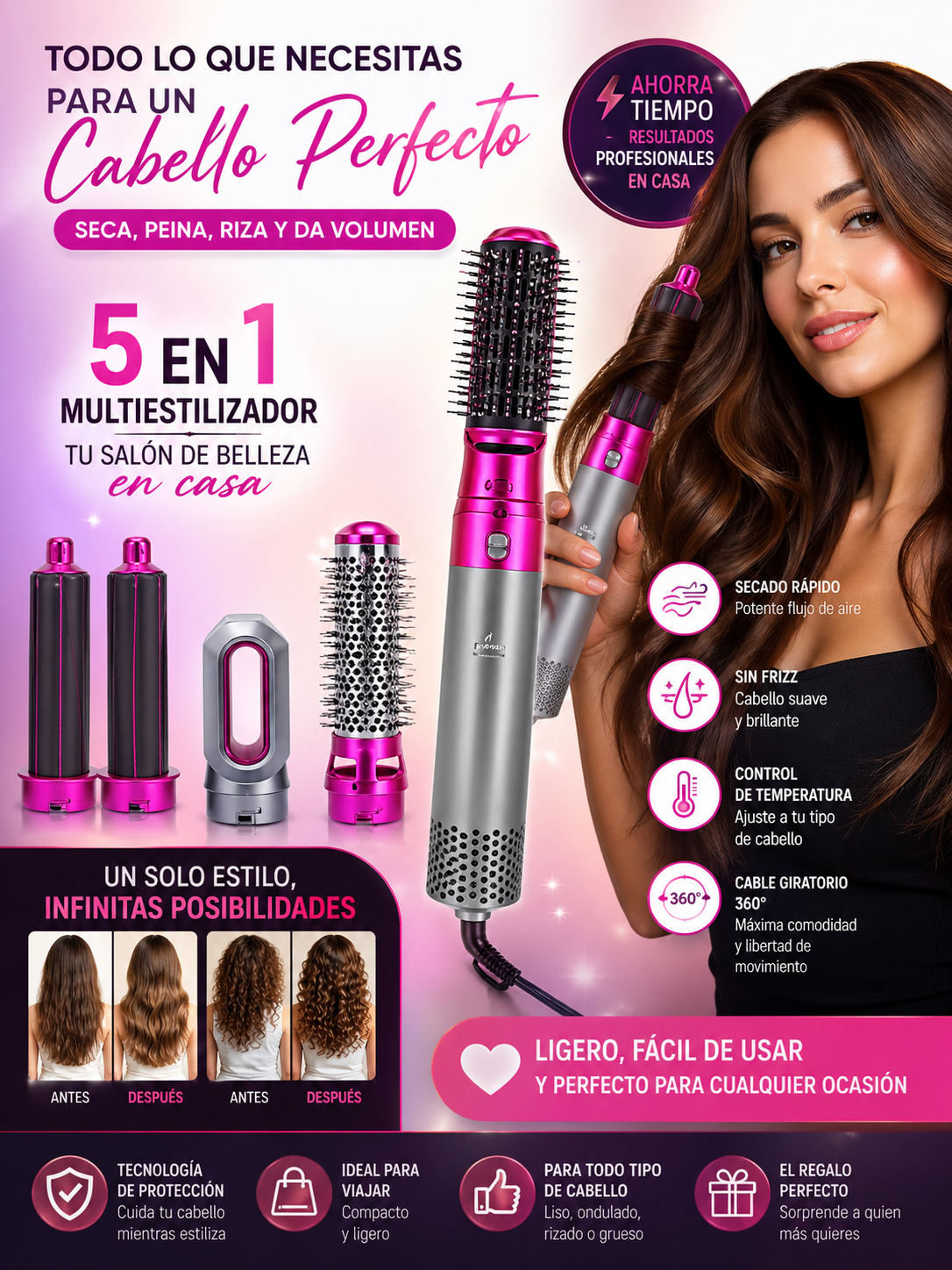 Cepillo Secador 5 En 1
